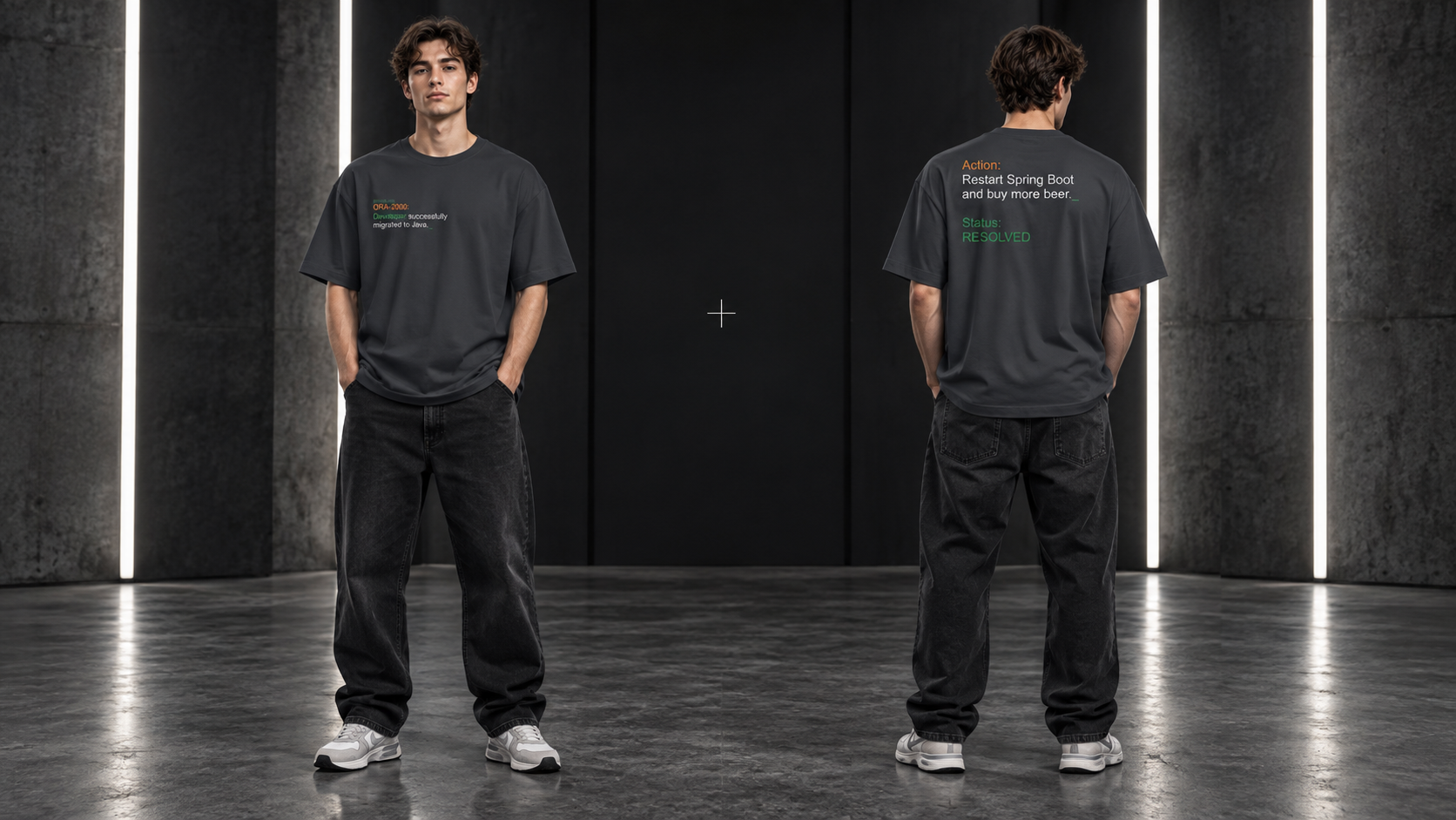 TERMINAL SIGNAL / VOID — full-length editorial front and back view